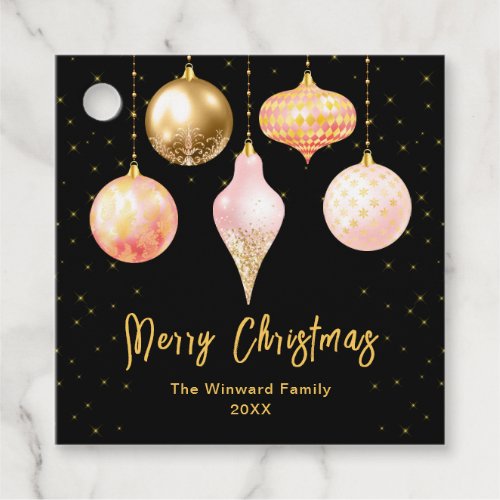 Pink and Gold Ornaments Merry Christmas Favor Tags