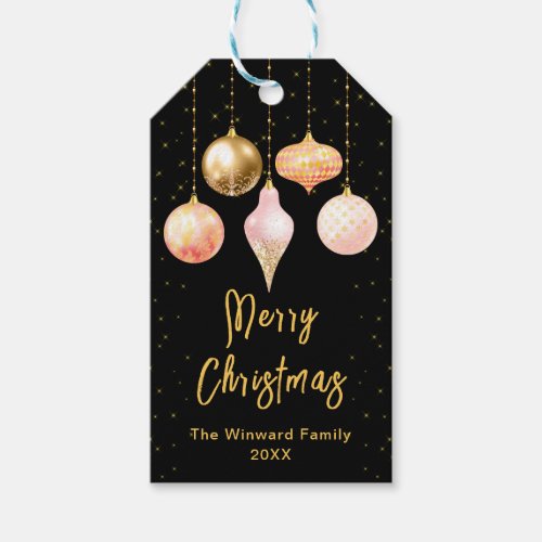 Pink and Gold Ornaments Merry Christmas Gift Tags