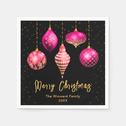 Pink and Gold Ornaments Merry Christmas Napkins