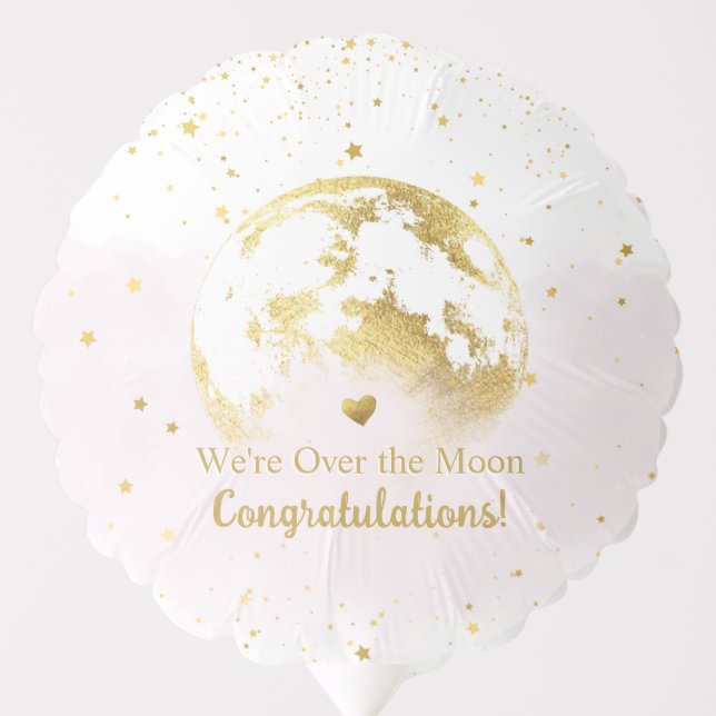 Pink and Gold Over the Moon Baby Shower Balloon (Front)
