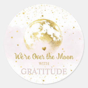 Pink and Gold Over the Moon Baby Shower Thank You Classic Round Sticker