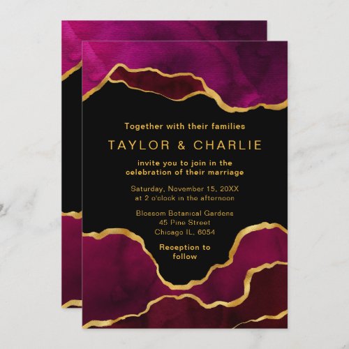 Pink and Gold Painted Agate Wedding Invitation