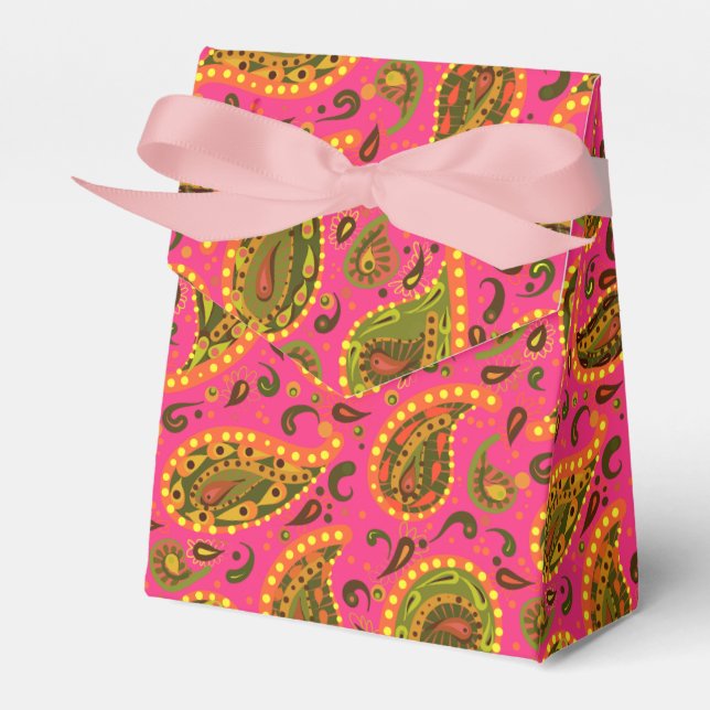 Pink and Gold Paisley Pretty Favor Boxes (Front Side)
