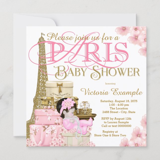 Pink and Gold Paris Baby Shower Invitation (Front)