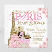 Pink and Gold Paris Baby Shower Invitation (Front/Back)