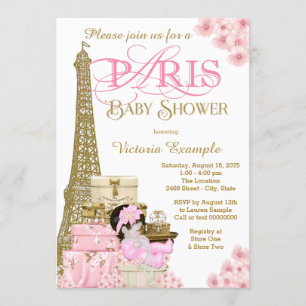 Pink and Gold Paris Baby Shower Invitations