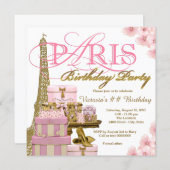Pink and Gold Paris Birthday Party Invitation (Front/Back)