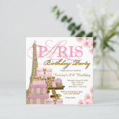 Pink and Gold Paris Birthday Party Invitation (Standing Front)