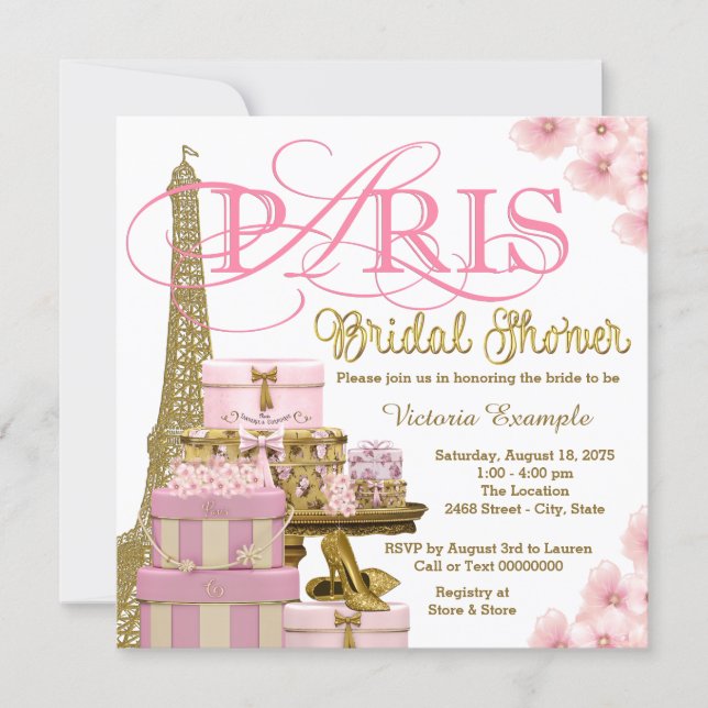 Pink and Gold Paris Bridal Shower Invitation (Front)