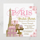 Pink and Gold Paris Bridal Shower Invitation (Front/Back)