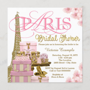 Pink and Gold Paris Bridal Shower Invitation