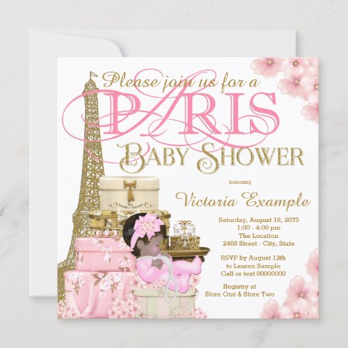 Pink and Gold Paris Ethnic Girl Baby Shower Invitation