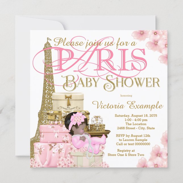 Pink and Gold Paris Ethnic Girl Baby Shower Invitation (Front)