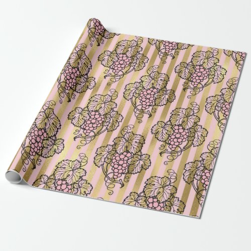 Pink and Gold Paris Foil Wine themed Wrapping Paper
