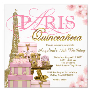 Pink and Gold Paris Quinceanera Card