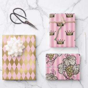 Pink and Gold Paris themed Wrapping Paper Sheets