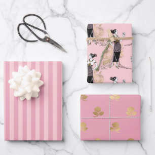 Pink and Gold Paris themed Wrapping Paper Sheets