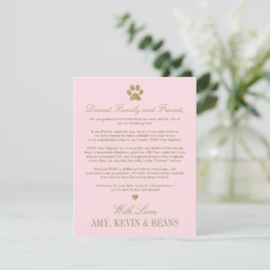 Pink and Gold Paw Print Wedding Charity Enclosure Card