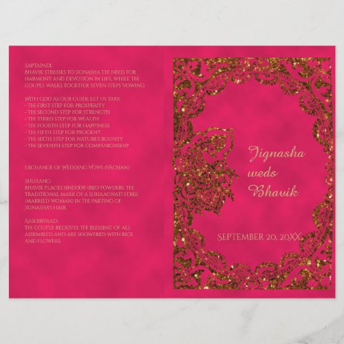 Pink and Gold Peacock Hindu Wedding Program