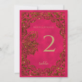 Pink and Gold Peacock Indian Table Number (Back)