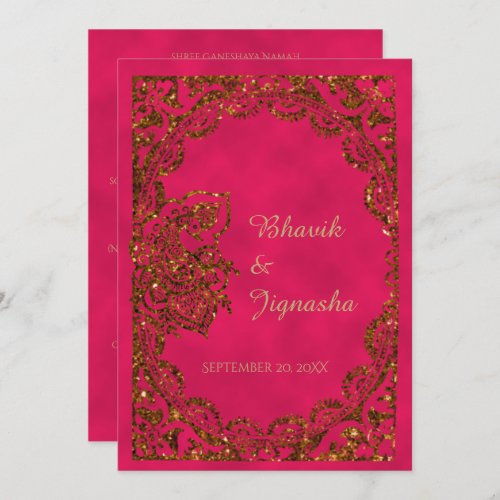 Pink and Gold Peacock Indian Wedding Invitation