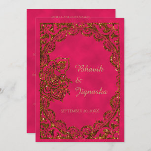 Pink and Gold Peacock Indian Wedding Invitation