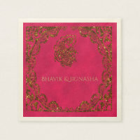 Pink and Gold Peacock Indian Wedding Napkin