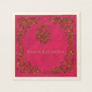 Pink and Gold Peacock Indian Wedding Napkin