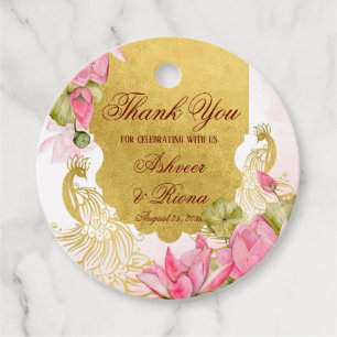 Pink and gold peacock lotus Indian wedding  Favor Tags