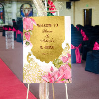 Pink and gold peacock lotus Indian welcome sign