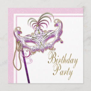 Pink and Gold Pearl Masquerade Party Invitation