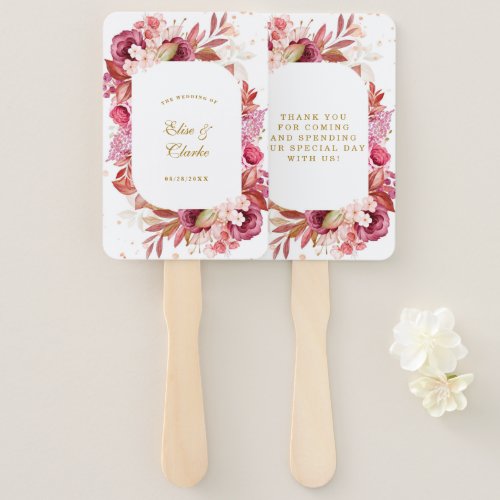 Pink and Gold Peony Typography Wedding Thank You  Hand Fan
