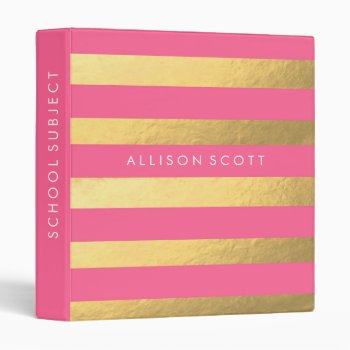 Pink And Gold Personalized Binder by coffeecatdesigns at Zazzle
