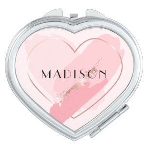 Pink and Gold Personalized Compact Mirror