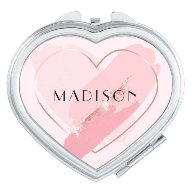 Pink and Gold Personalized Compact Mirror (Front)