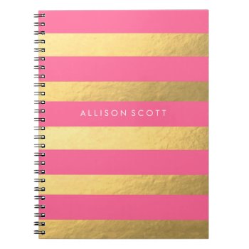 Pink And Gold Personalized Notebook by coffeecatdesigns at Zazzle