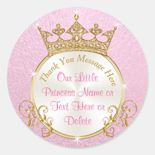 Pink and Gold Personalized Princess Stickers