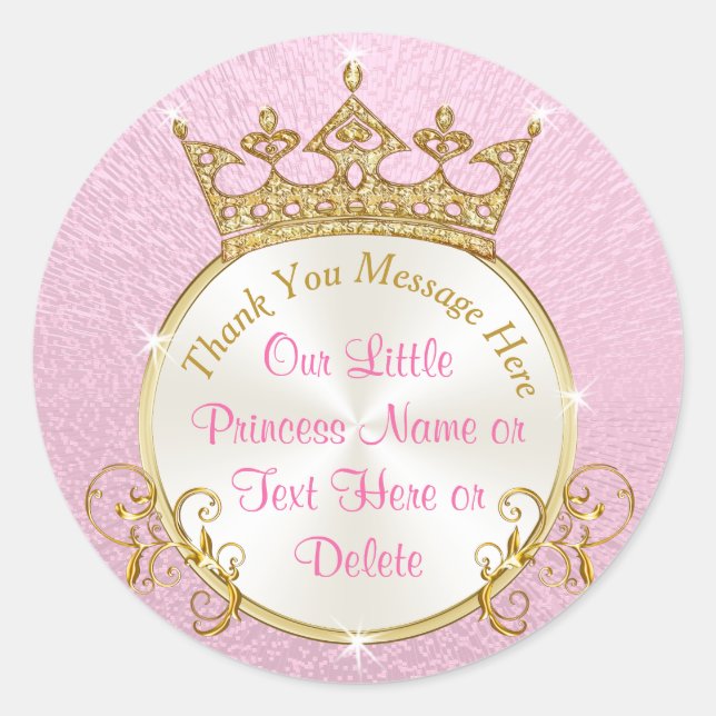 Pink and Gold Personalized Princess Stickers (Front)