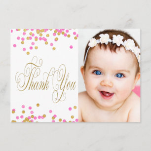 Pink and Gold Photo Girls Thank You Cards