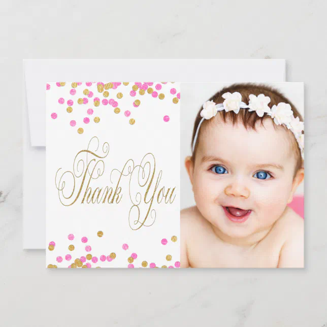 Pink and Gold Photo Girls Thank You Cards | Zazzle