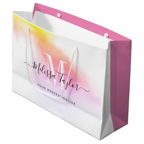 Pink and Gold Photo Holographic monogrammed Large Gift Bag