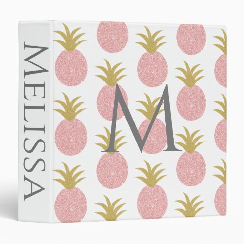 Pink and Gold Pineapple Monogrammed 3 Ring Binder