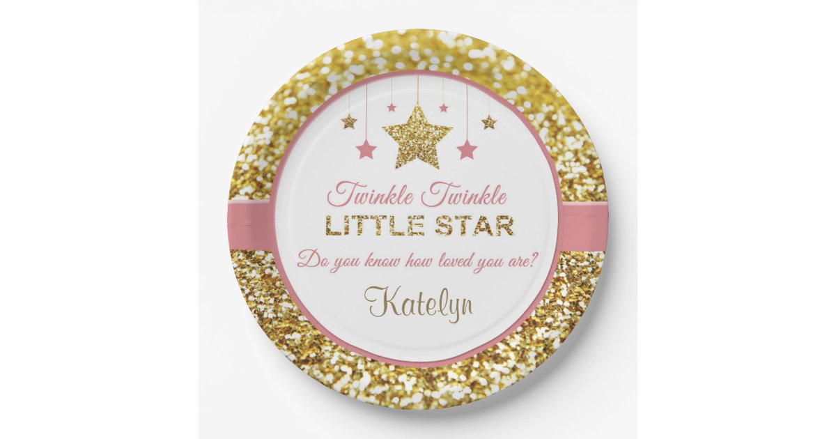 Pink and gold plates Twinkle Twinkle little star Paper Plates Zazzle