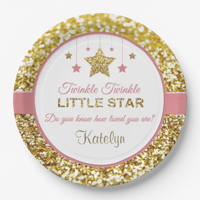 Pink and gold plates: Twinkle Twinkle little star Paper Plates (Front)