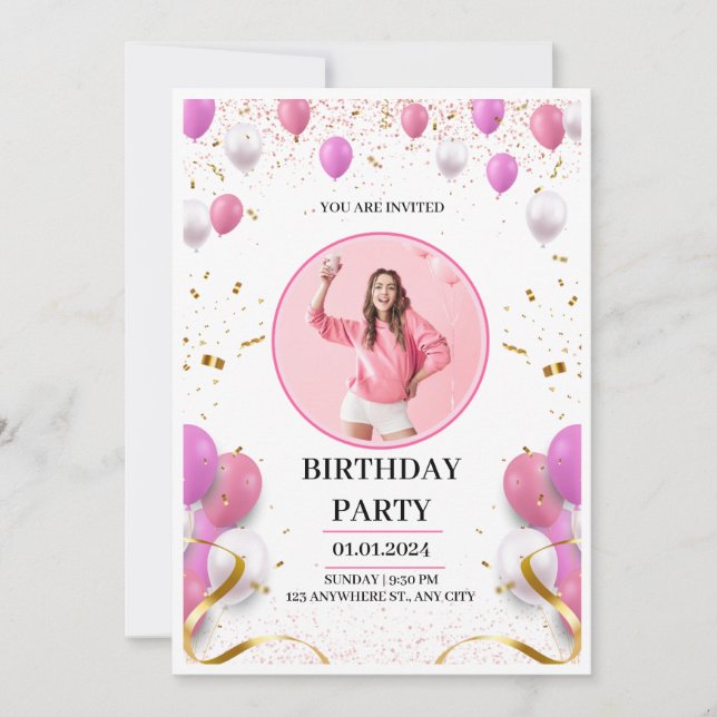 Pink and Gold Playful Personal Birthday Invitation (Front)