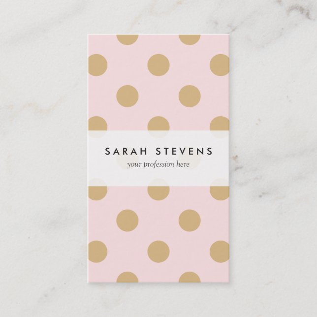 Pink and Gold Polka Dot Pattern Business Card (Front)