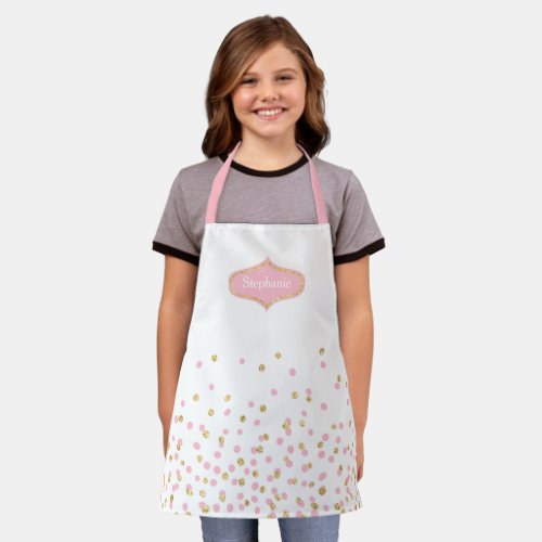 Pink and Gold Polka Dots Personalized Apron