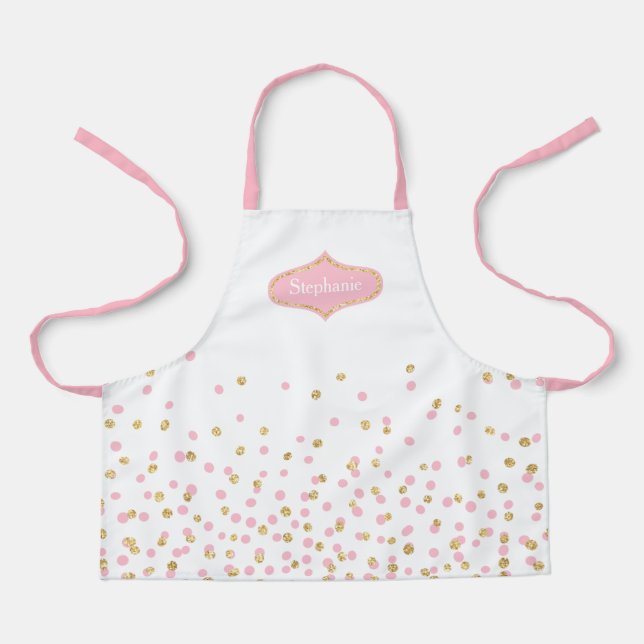 Pink and Gold Polka Dots Personalized Apron (Front)
