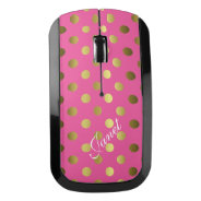 Pink And Gold Polka Dots Wireless Mouse at Zazzle