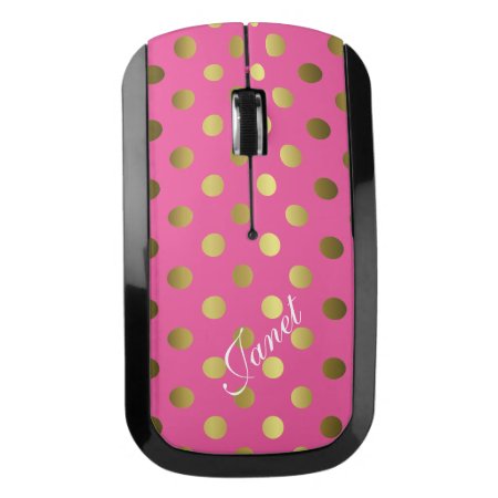 Pink And Gold Polka Dots Wireless Mouse